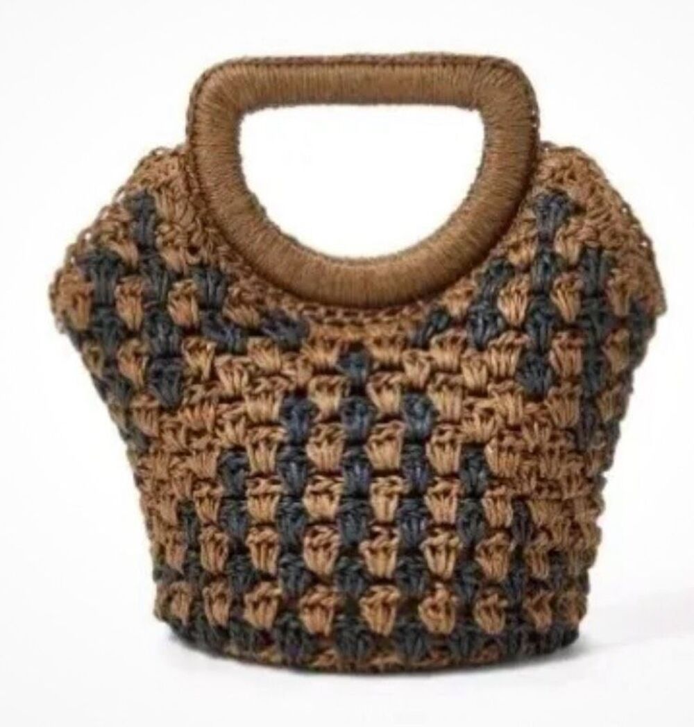 Fe Noel Small Crochet Top Handle Tote bag Paper Beach purse